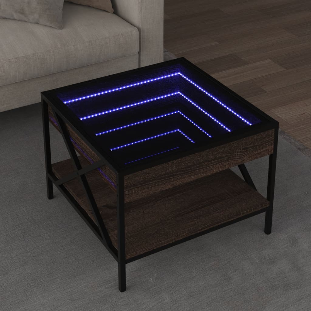 Vetonek Mesa de centro con Infinity LED marrón roble 50x50x38 cm