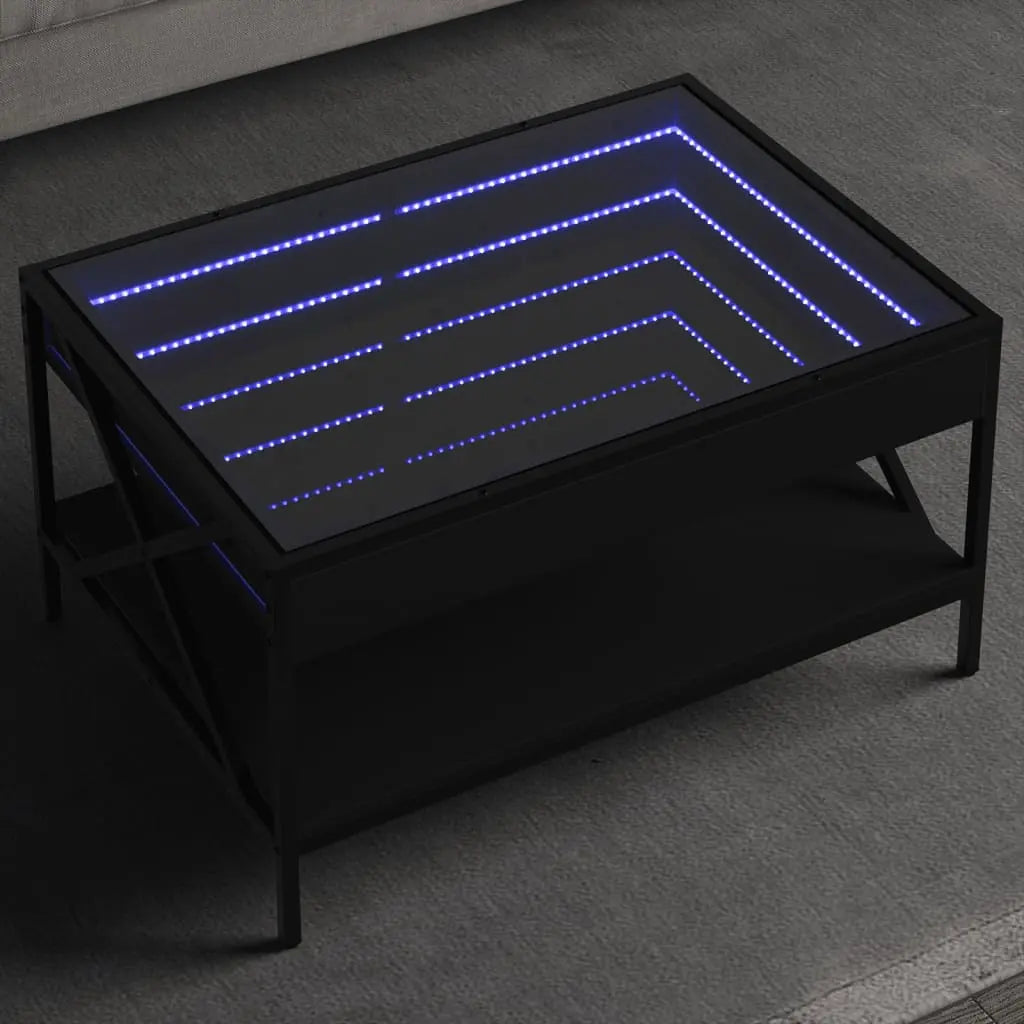 Vetonek Mesa de centro con Infinity LED negro 70x50x38 cm