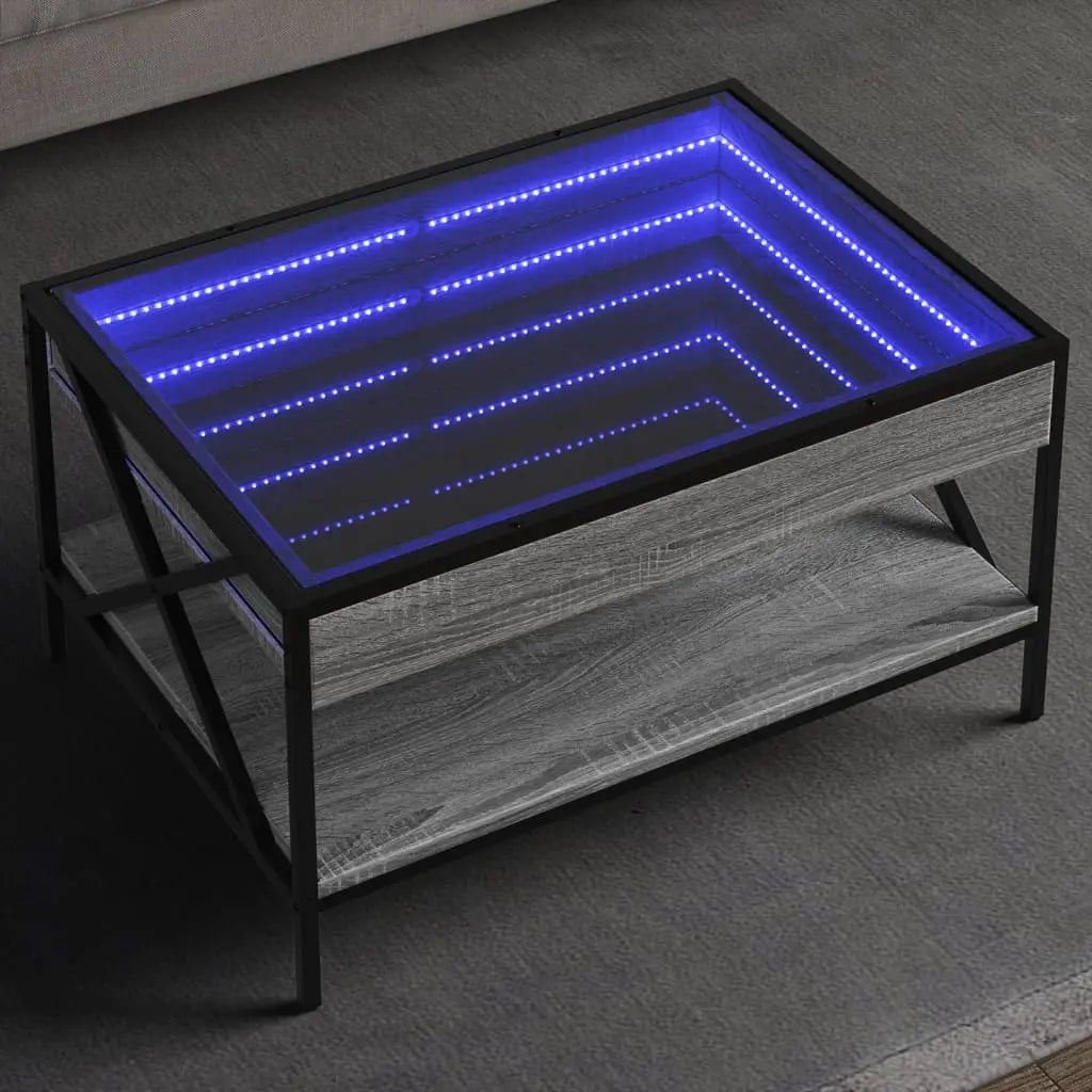 Vetonek Mesa de centro con Infinity LED gris Sonoma 70x50x38 cm