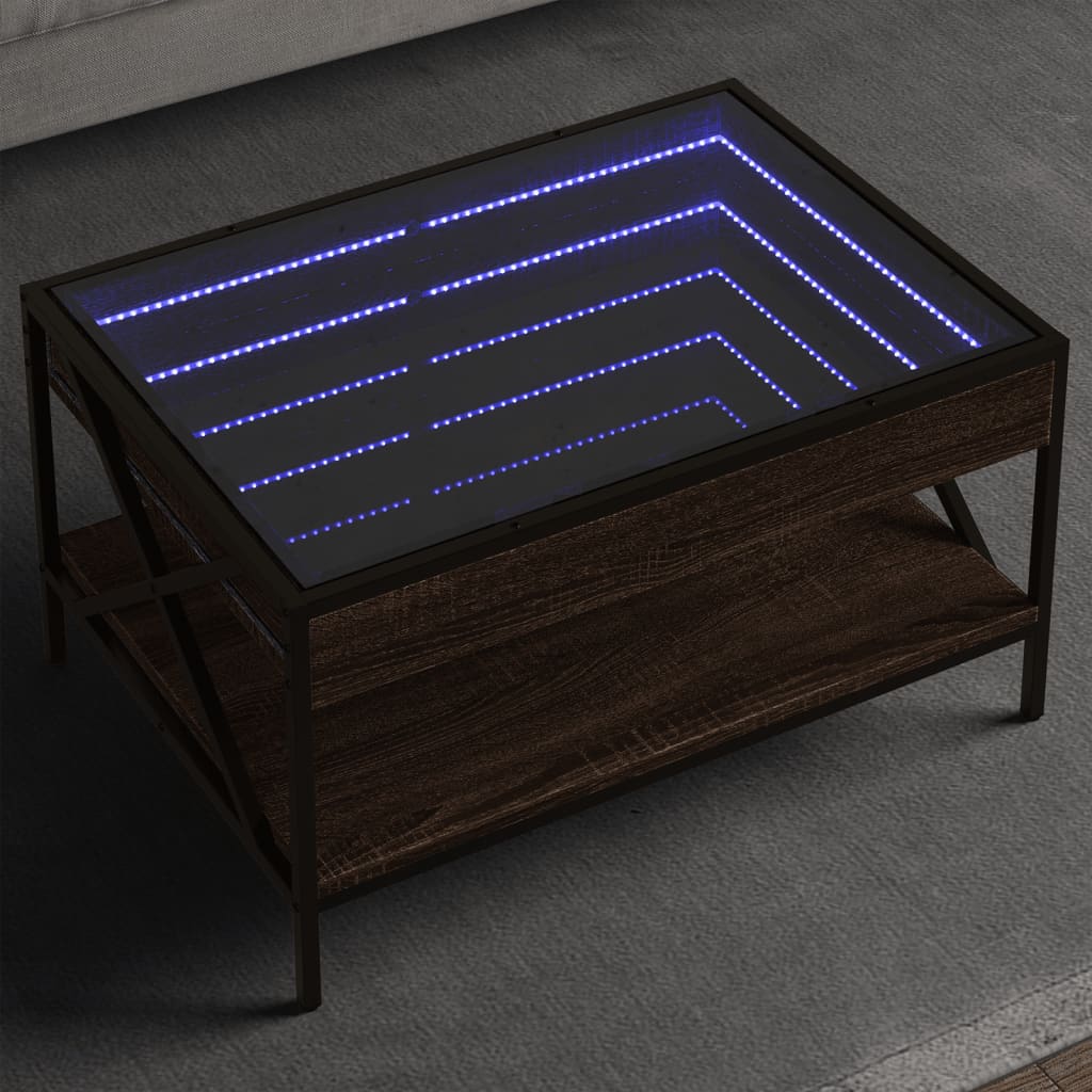 Vetonek Mesa de centro con Infinity LED marrón roble 70x50x38 cm