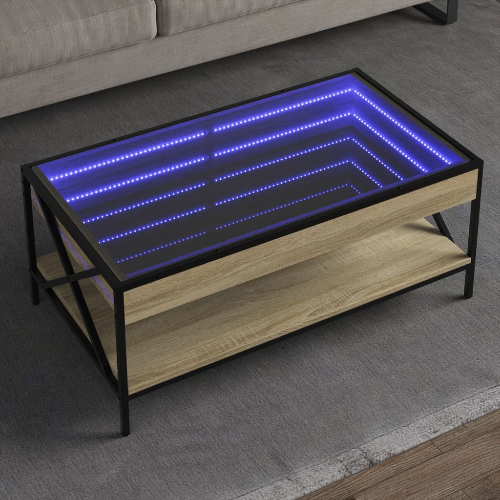 Vetonek Mesa de centro con Infinity LED roble Sonoma 90x50x38 cm