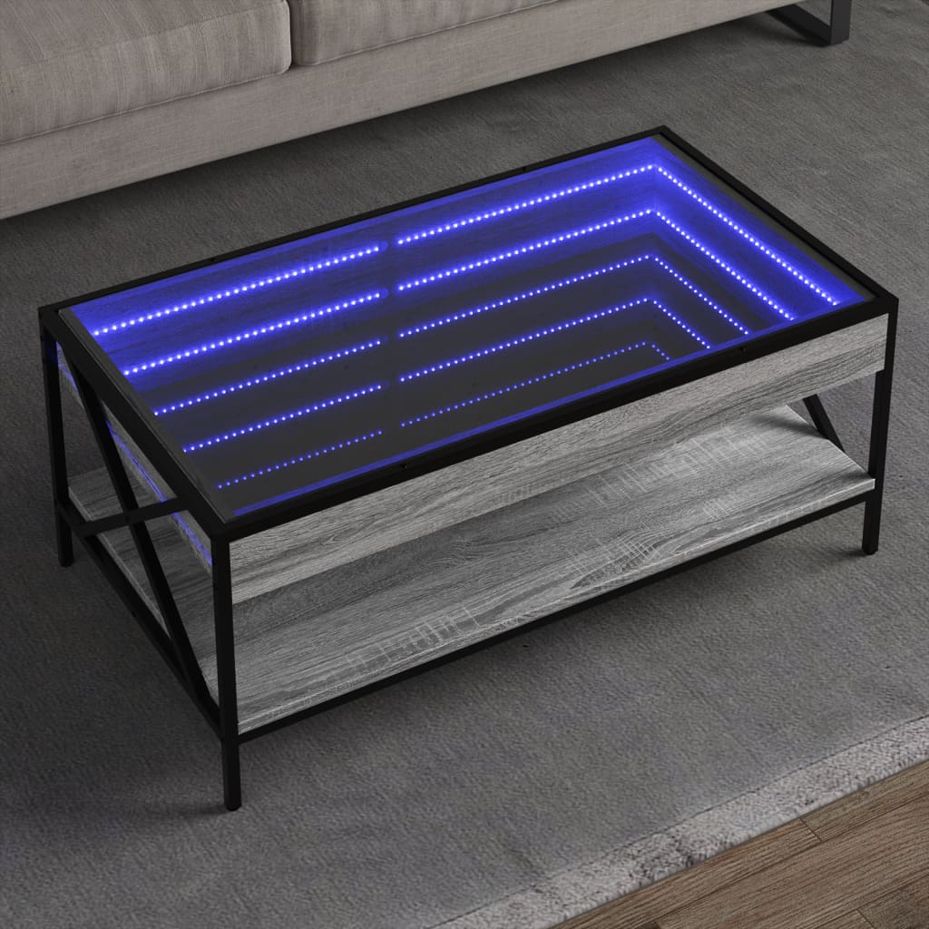 Vetonek Mesa de centro con Infinity LED gris Sonoma 90x50x38 cm