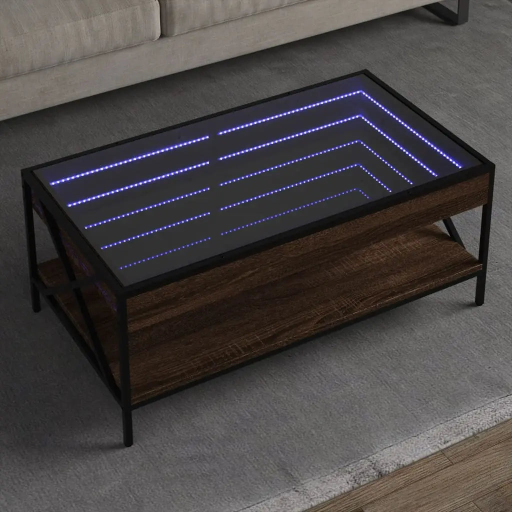 Vetonek Mesa de centro con Infinity LED marrón roble 90x50x38 cm