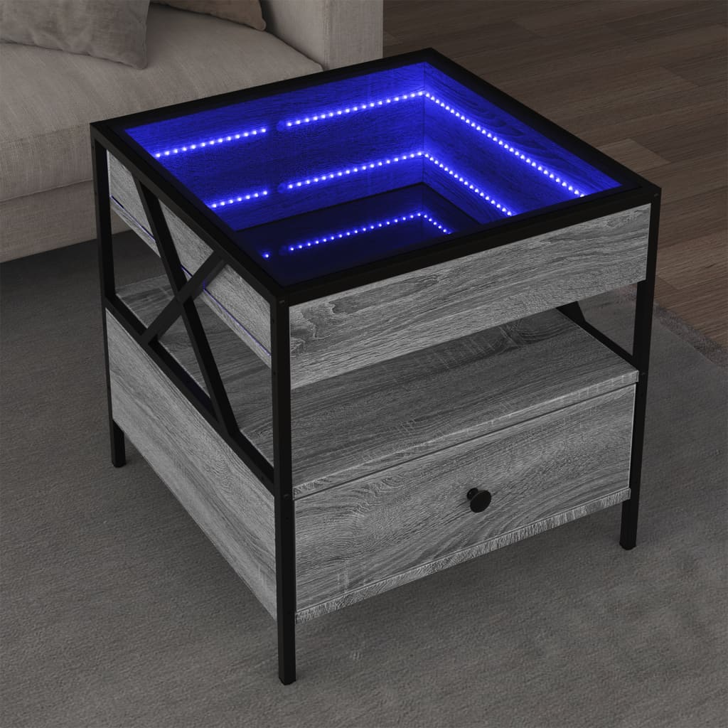 Vetonek Mesa de centro con Infinity LED gris Sonoma 50x50x51 cm