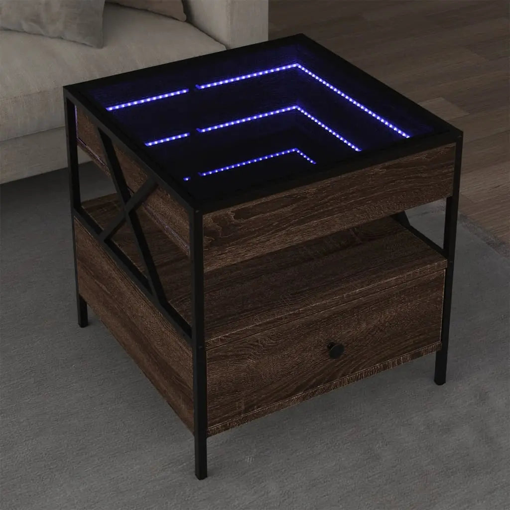 Vetonek Mesa de centro con Infinity LED marrón roble 50x50x51 cm