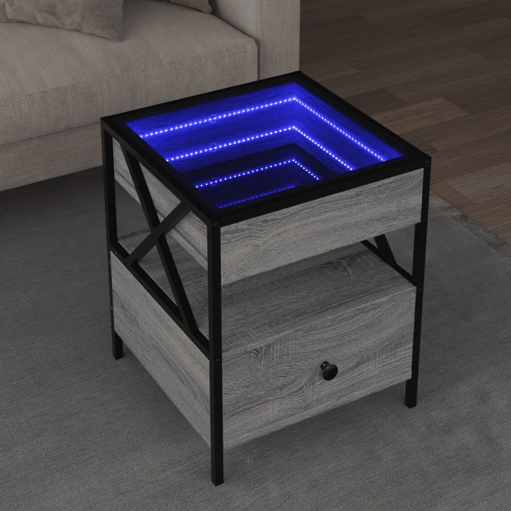 Vetonek Mesa de centro con Infinity LED gris Sonoma 40x40x51 cm