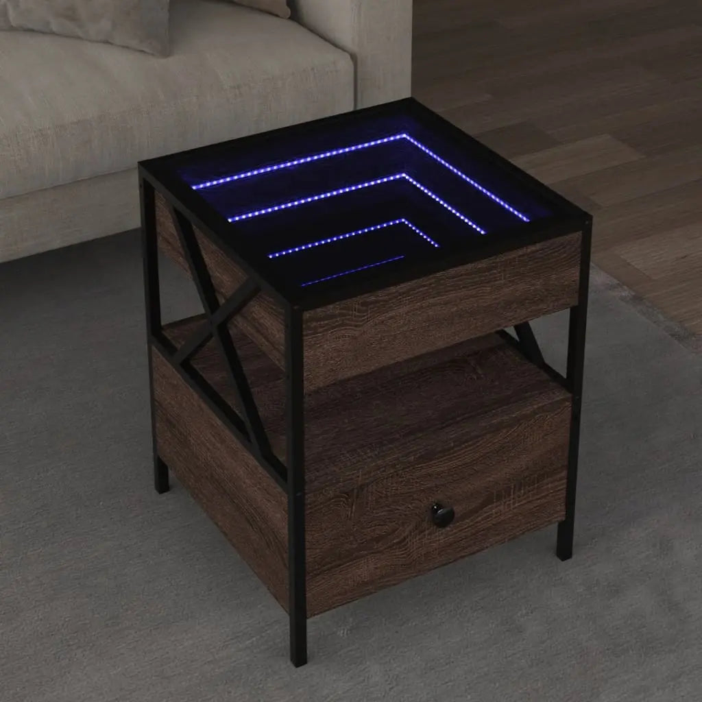 Vetonek Mesa de centro con Infinity LED marrón roble 40x40x51 cm