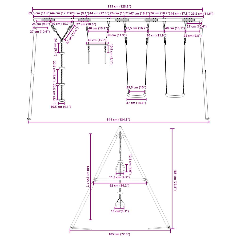 Conjunto de balanço com balanço, trapézio e corda de disco V7891 Vetonek