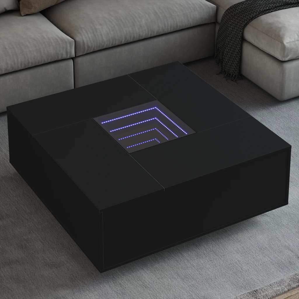 Vetonek Mesa de centro con LED Infinity negra 100x100x40 cm