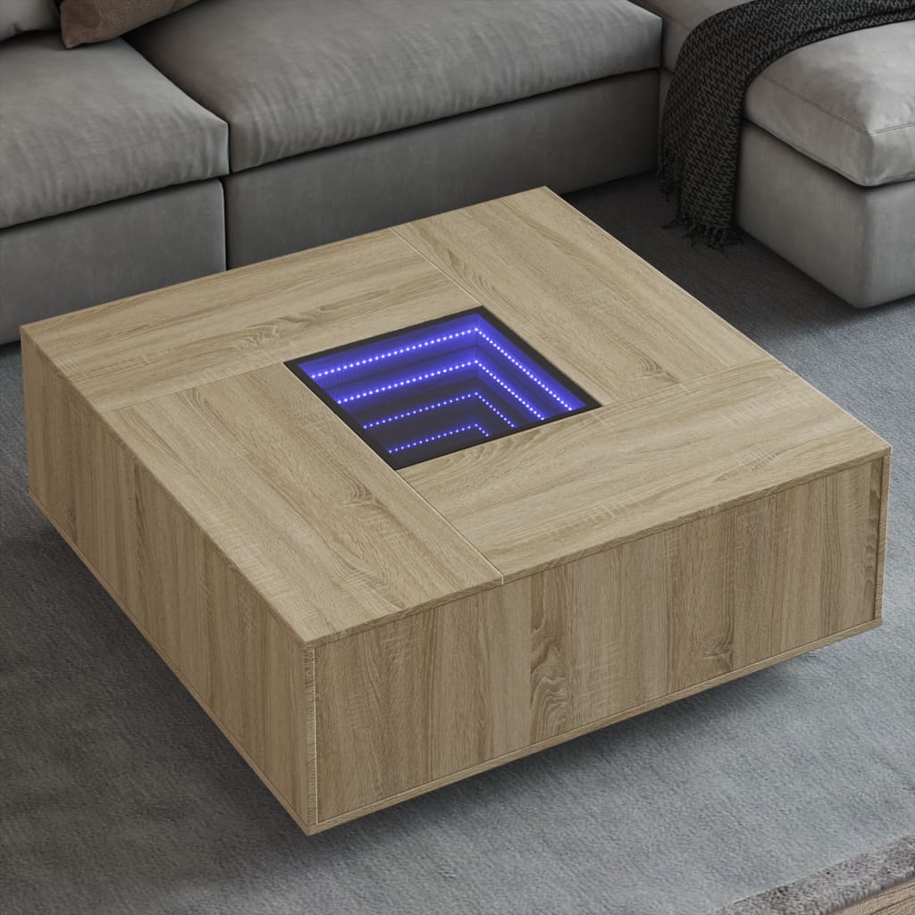 Vetonek Mesa de centro con Infinity LED roble Sonoma 100x100x40 cm