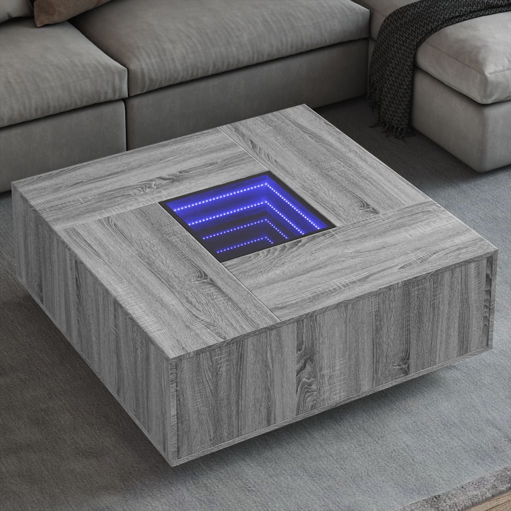 Vetonek Mesa de centro con Infinity LED gris Sonoma 100x100x40 cm