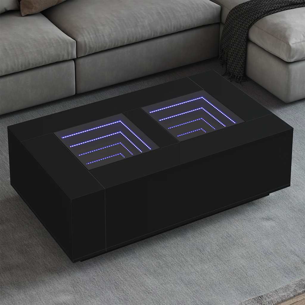 Vetonek Mesa de centro con LED Infinity negra 116x69x40 cm