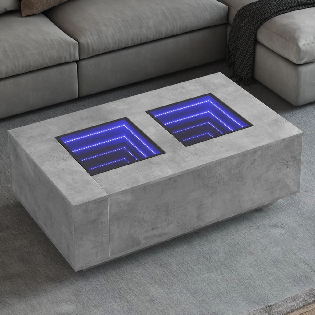 Vetonek Mesa de centro con Infinity LED gris hormigón 116x69x40 cm