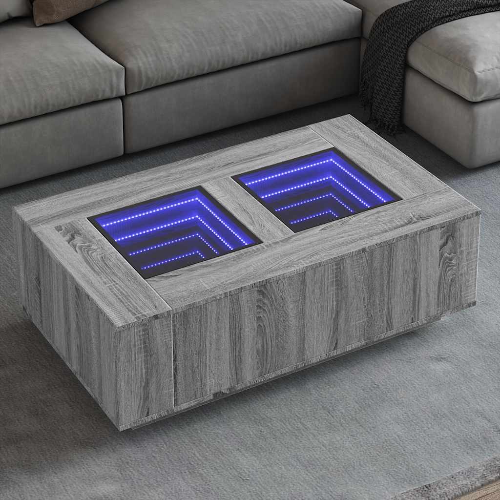 Vetonek Mesa de centro con Infinity LED gris Sonoma 116x69x40 cm