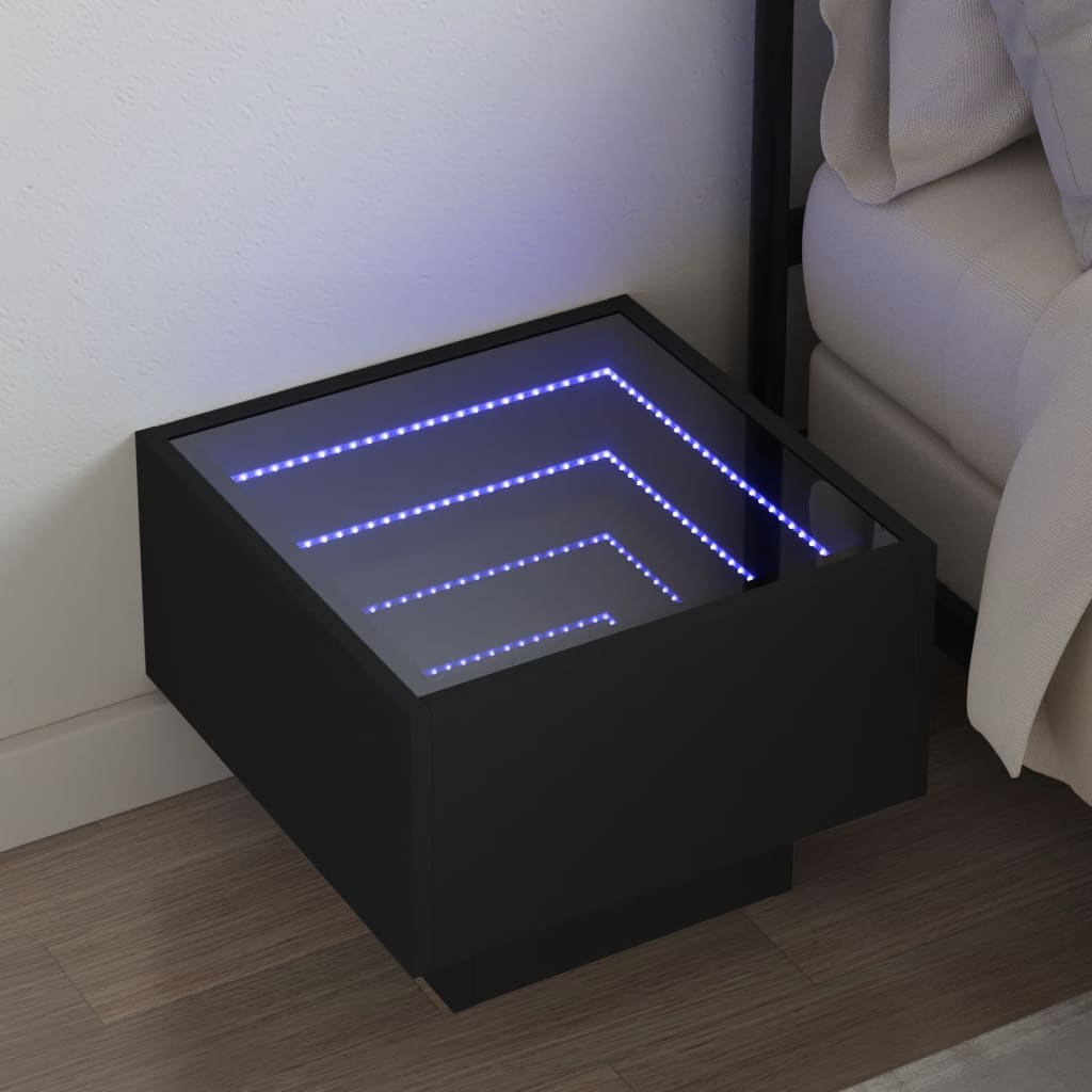 Vetonek Mesita de noche con Infinity LED negro 40x40x30 cm