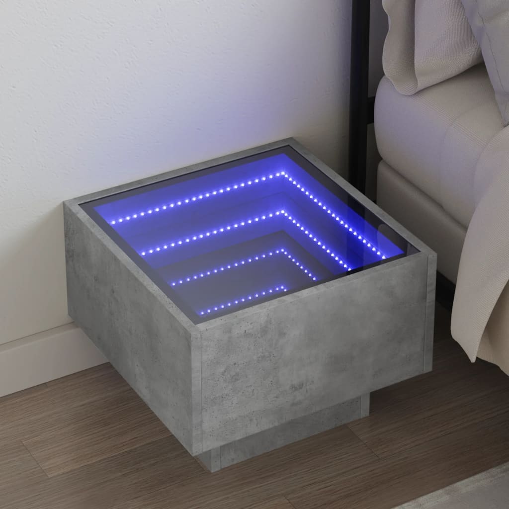 Vetonek Mesita de noche con Infinity LED gris hormigón 40x40x30 cm