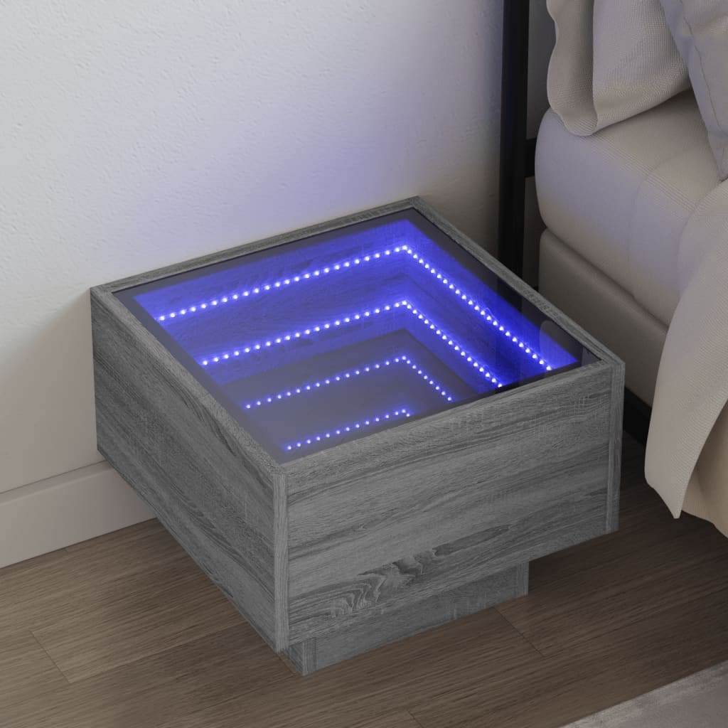 Vetonek Mesa de centro con Infinity LED gris Sonoma 40x40x30 cm