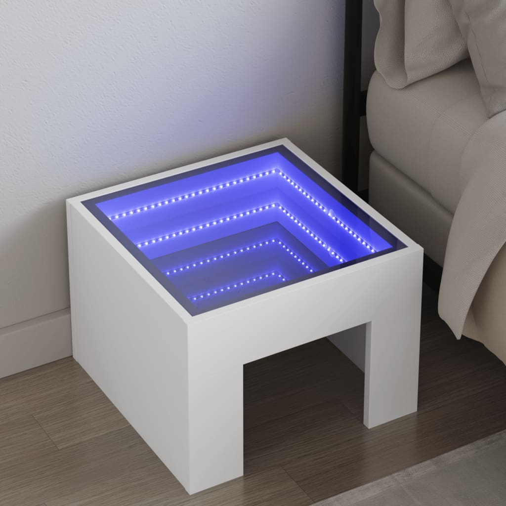 Vetonek Mesita de noche con LED Infinity blanca 40x40x30 cm