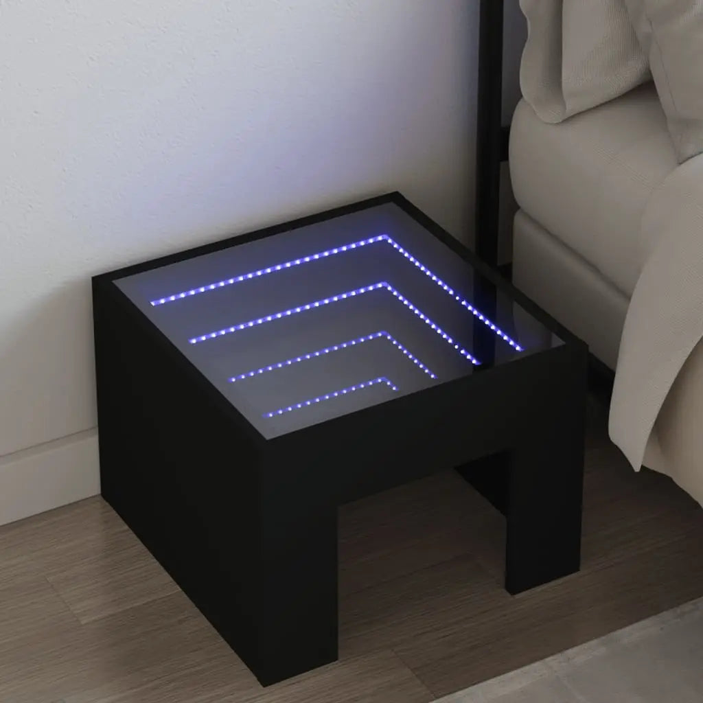 Vetonek Mesita de noche con Infinity LED negro 40x40x30 cm