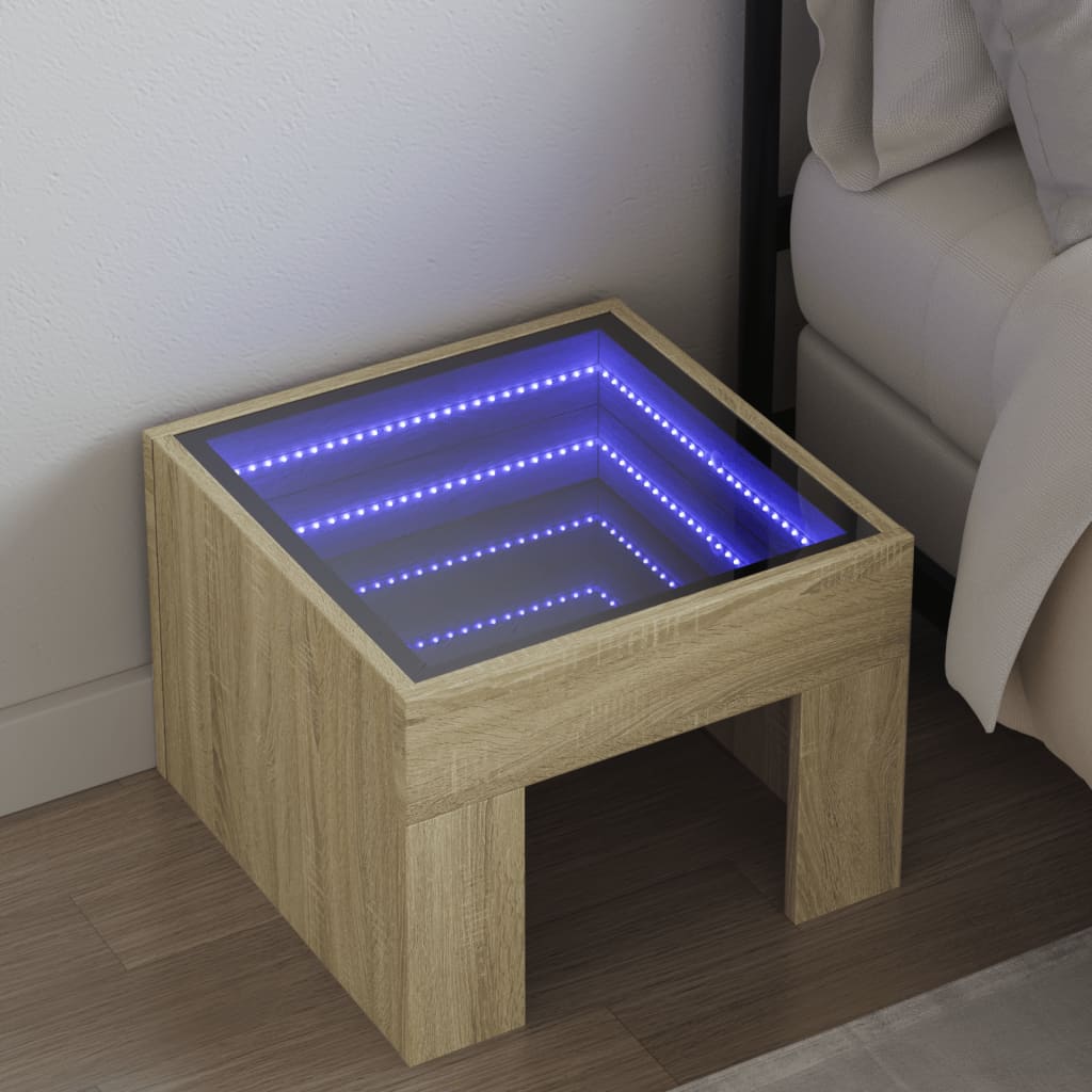 Vetonek Mesita de noche con Infinity LED roble Sonoma 40x40x30 cm