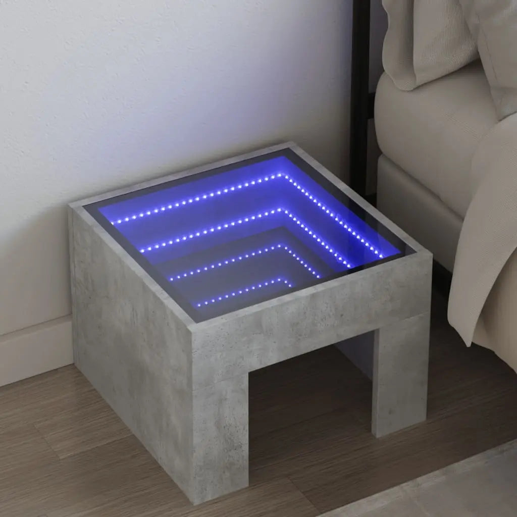 Vetonek Mesita de noche con Infinity LED gris hormigón 40x40x30 cm