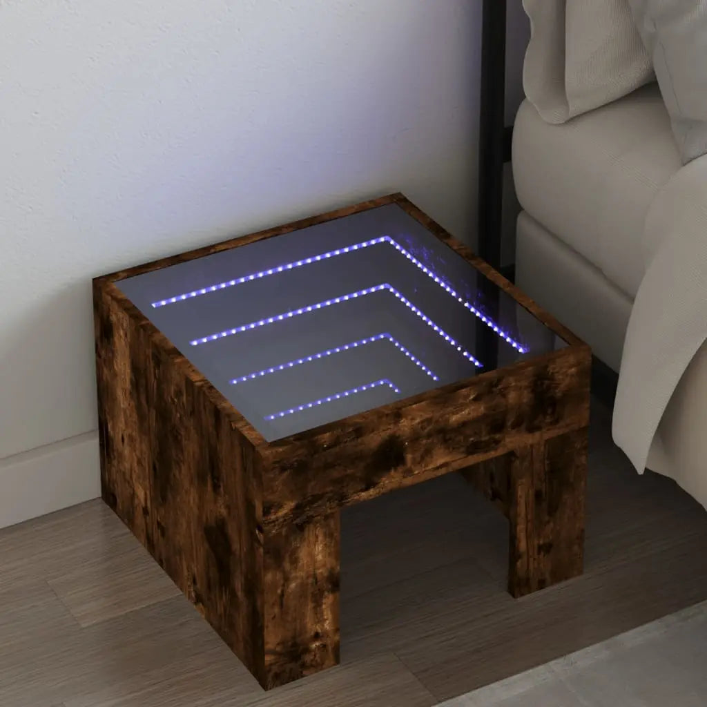 Vetonek Mesita de noche con Infinity LED roble ahumado 40x40x30 cm