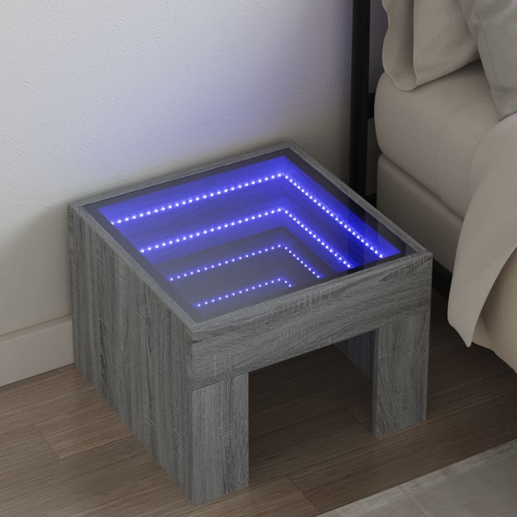 Vetonek Mesa de centro con Infinity LED gris Sonoma 40x40x30 cm