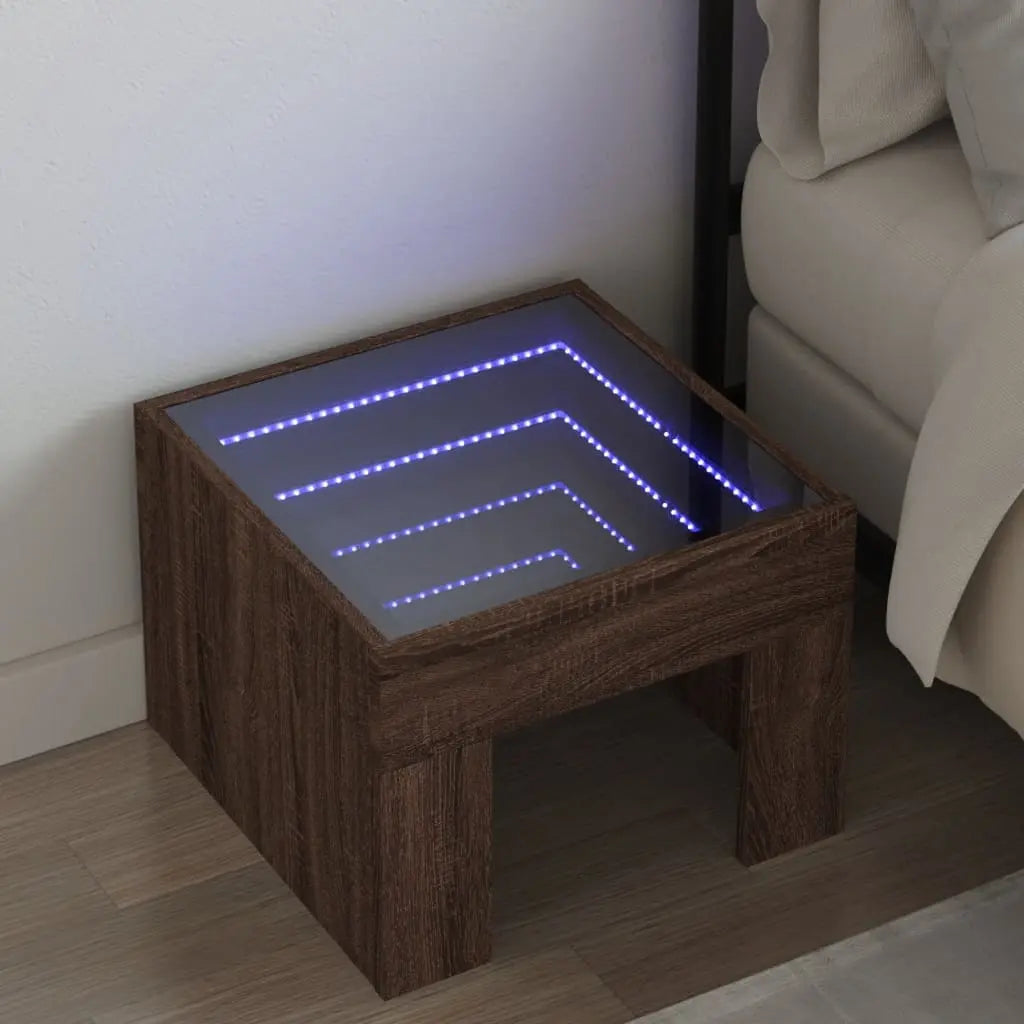 Vetonek Mesita de noche con Infinity LED marrón roble 40x40x30 cm