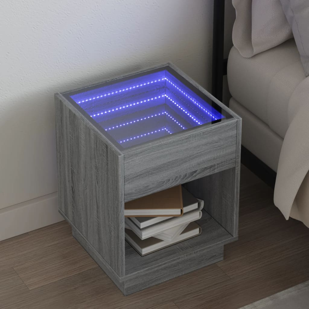 Vetonek Mesa de centro con Infinity LED gris Sonoma 40x40x50 cm