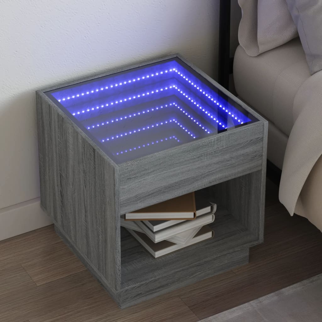 Vetonek Mesa de centro con Infinity LED gris Sonoma 50x50x50 cm