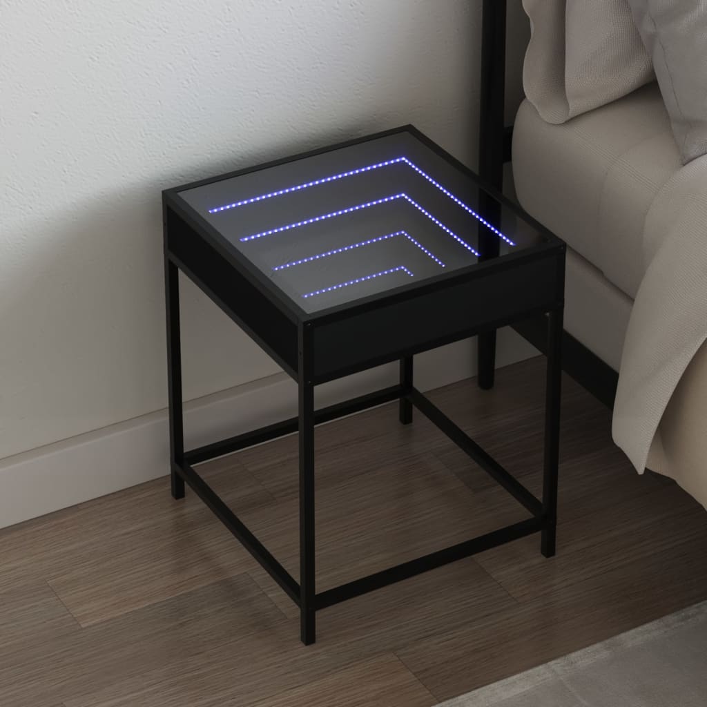 Vetonek Mesita de noche con Infinity LED negra 40x40x51 cm