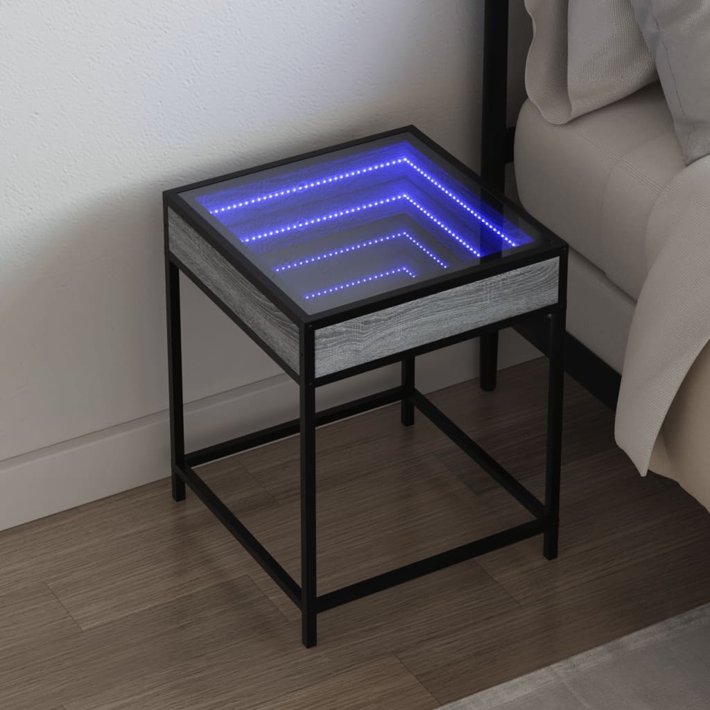 Vetonek Mesa de centro con Infinity LED gris Sonoma 40x40x51 cm