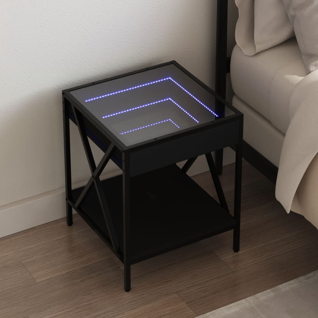 Vetonek Mesita de noche con Infinity LED negra 40x40x49 cm