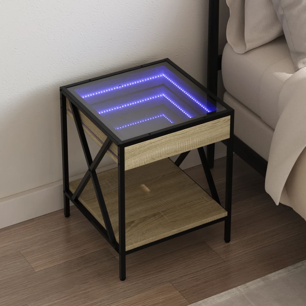 Vetonek Mesita de noche con Infinity LED roble Sonoma 40x40x49 cm