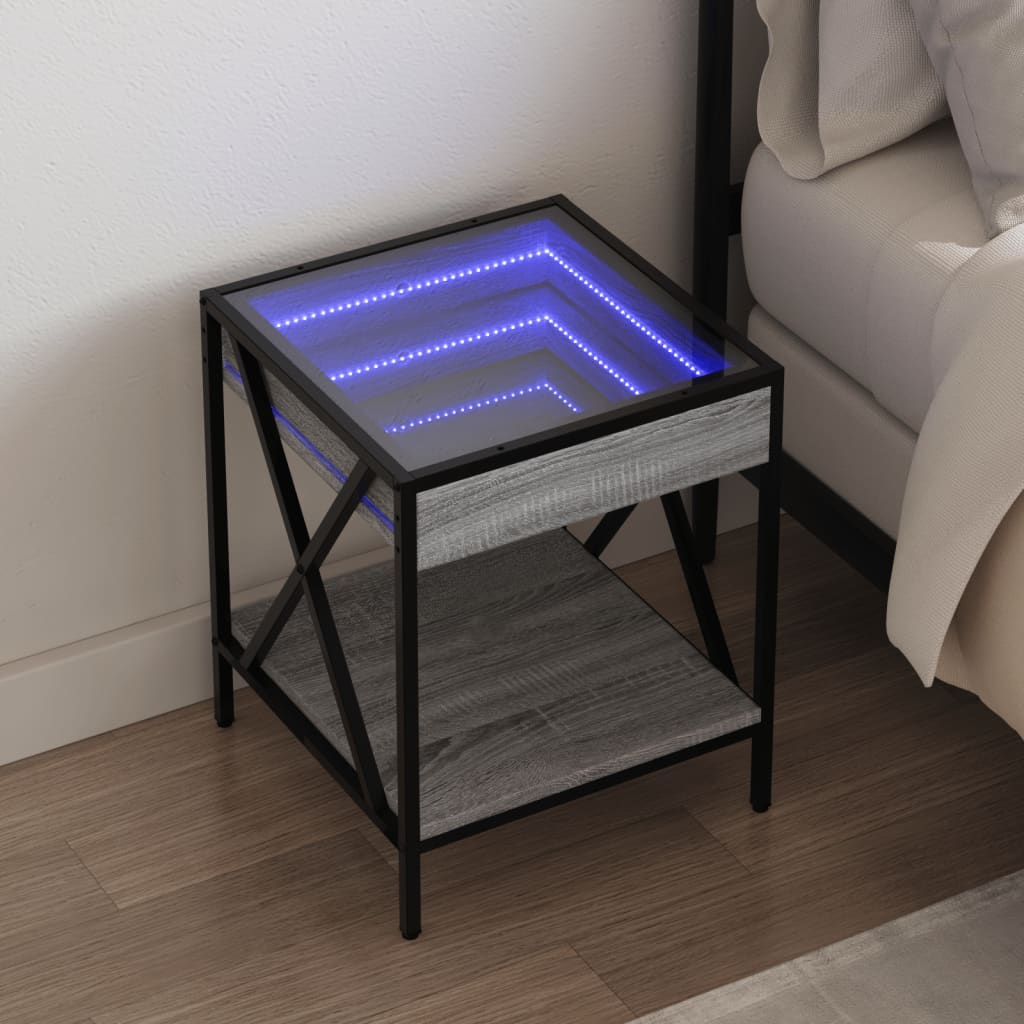 Vetonek Mesa de centro con Infinity LED gris Sonoma 40x40x49 cm