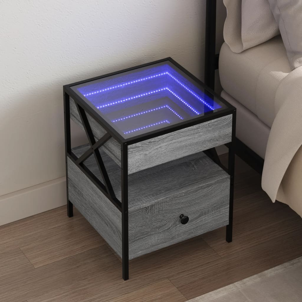 Vetonek Mesa de centro con Infinity LED gris Sonoma 40x40x51 cm