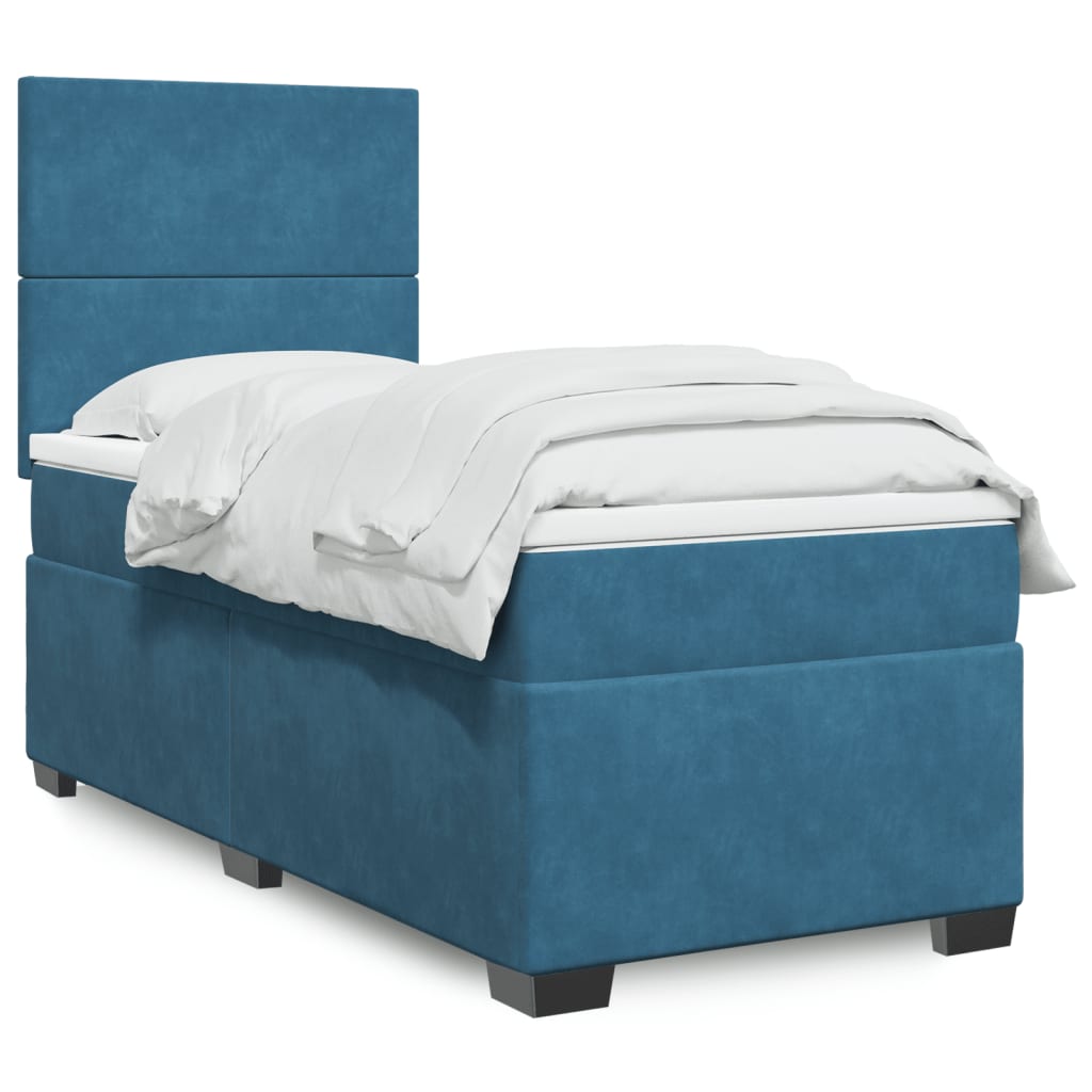 Cama box spring con colchón terciopelo azul oscuro 80x200 cm v6429 Vetonek