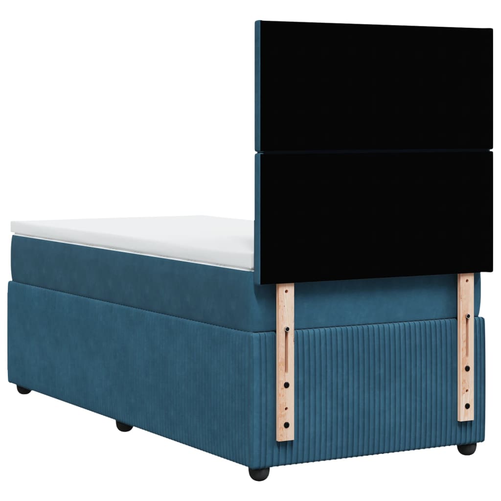 Cama box spring con colchón terciopelo azul oscuro 80x200 cm v0708 - Vetonek