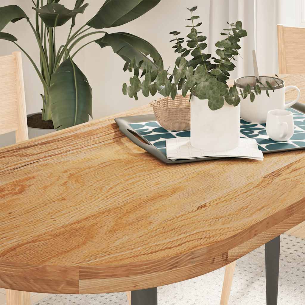 Vetonek Tablero de mesa ovalado madera maciza de roble 140x60x4 cm