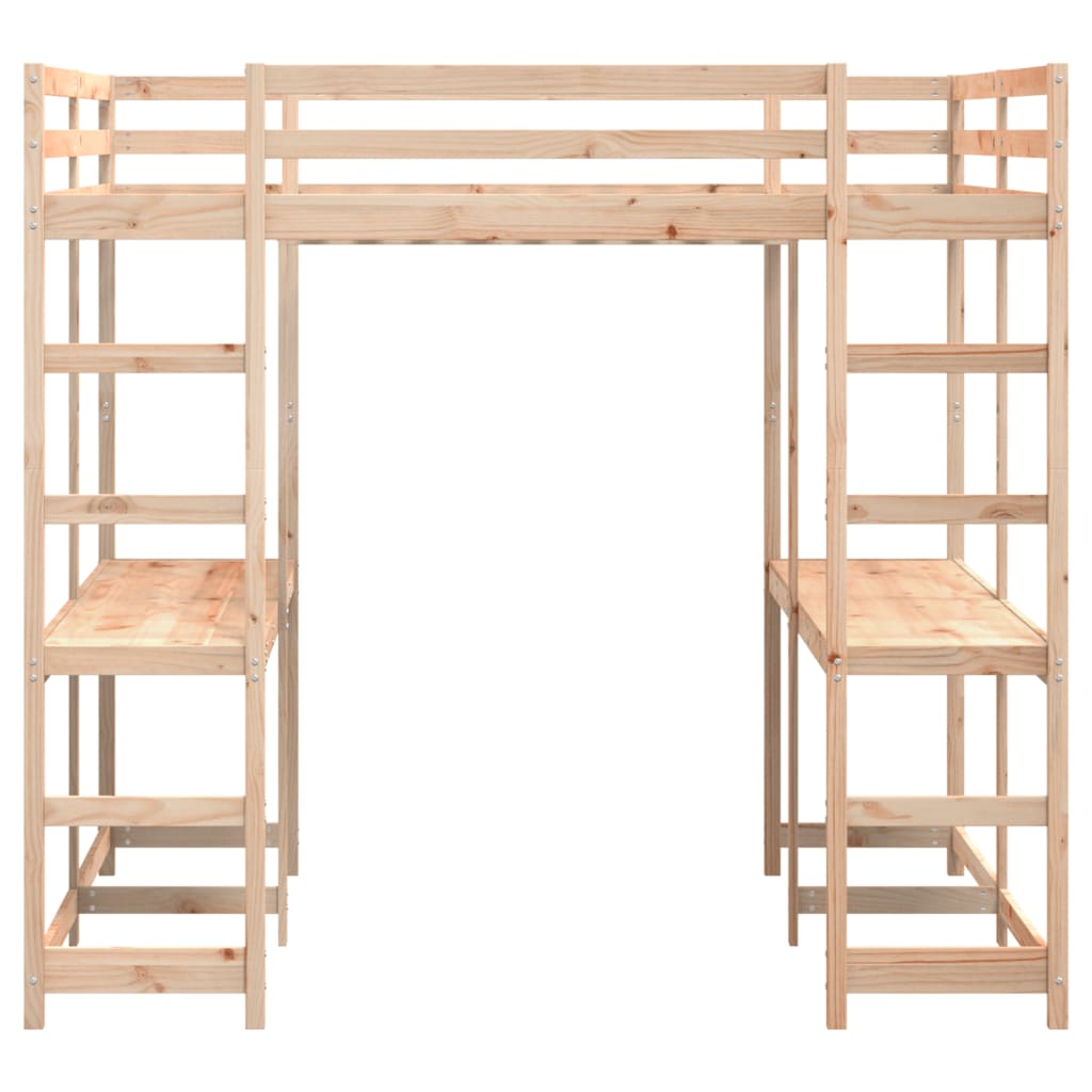 Lit mezzanine avec bureau et échelle en bois massif 160x200 cm V3673 Vetonek