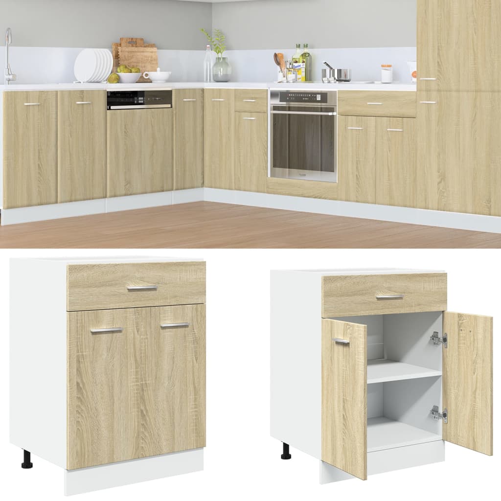 Vetonek Mueble bajo cocina con cajón madera roble Sonoma 60x46x81,5 cm