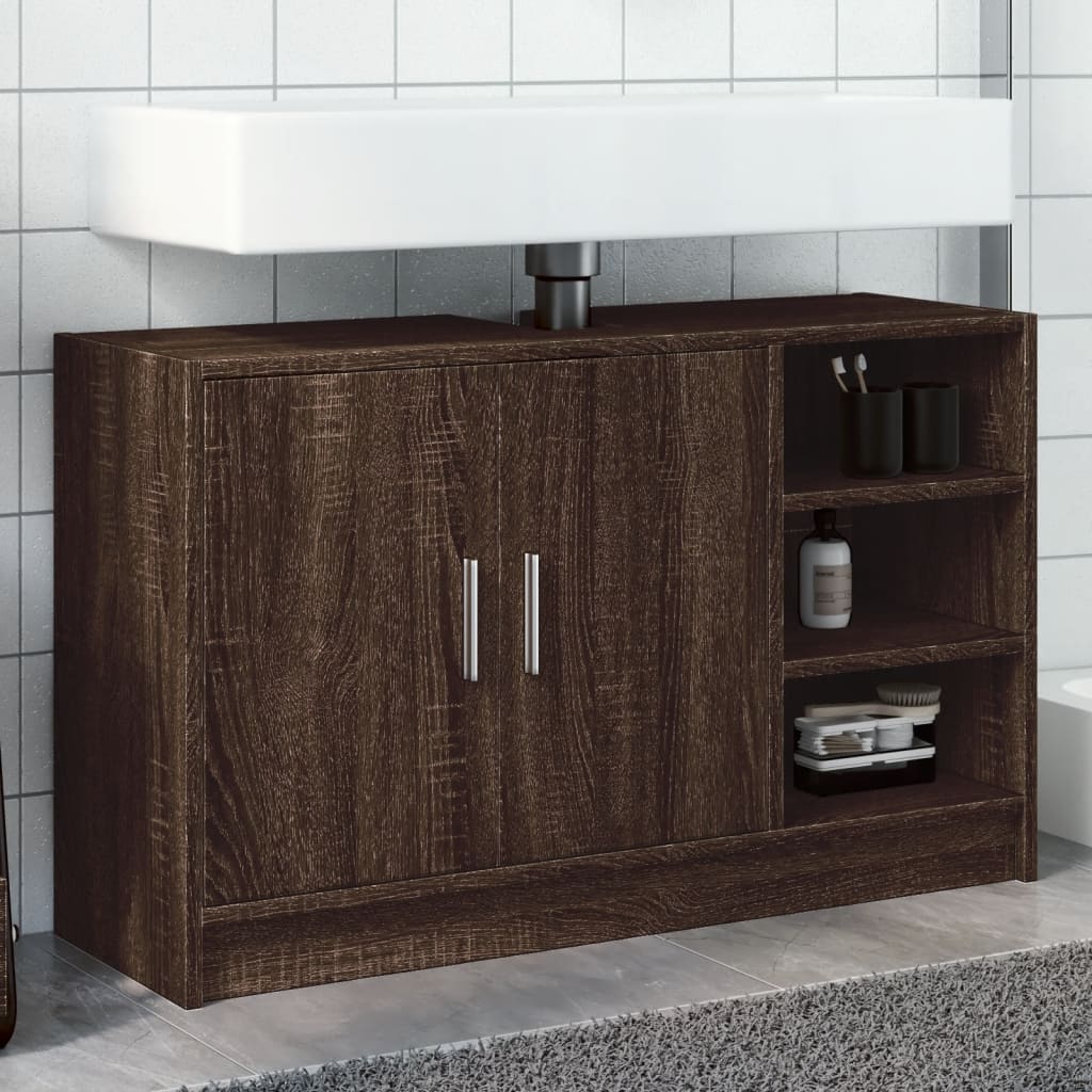 Vetonek Mueble de lavabo madera de ingeniería roble marrón 90x29x55 cm