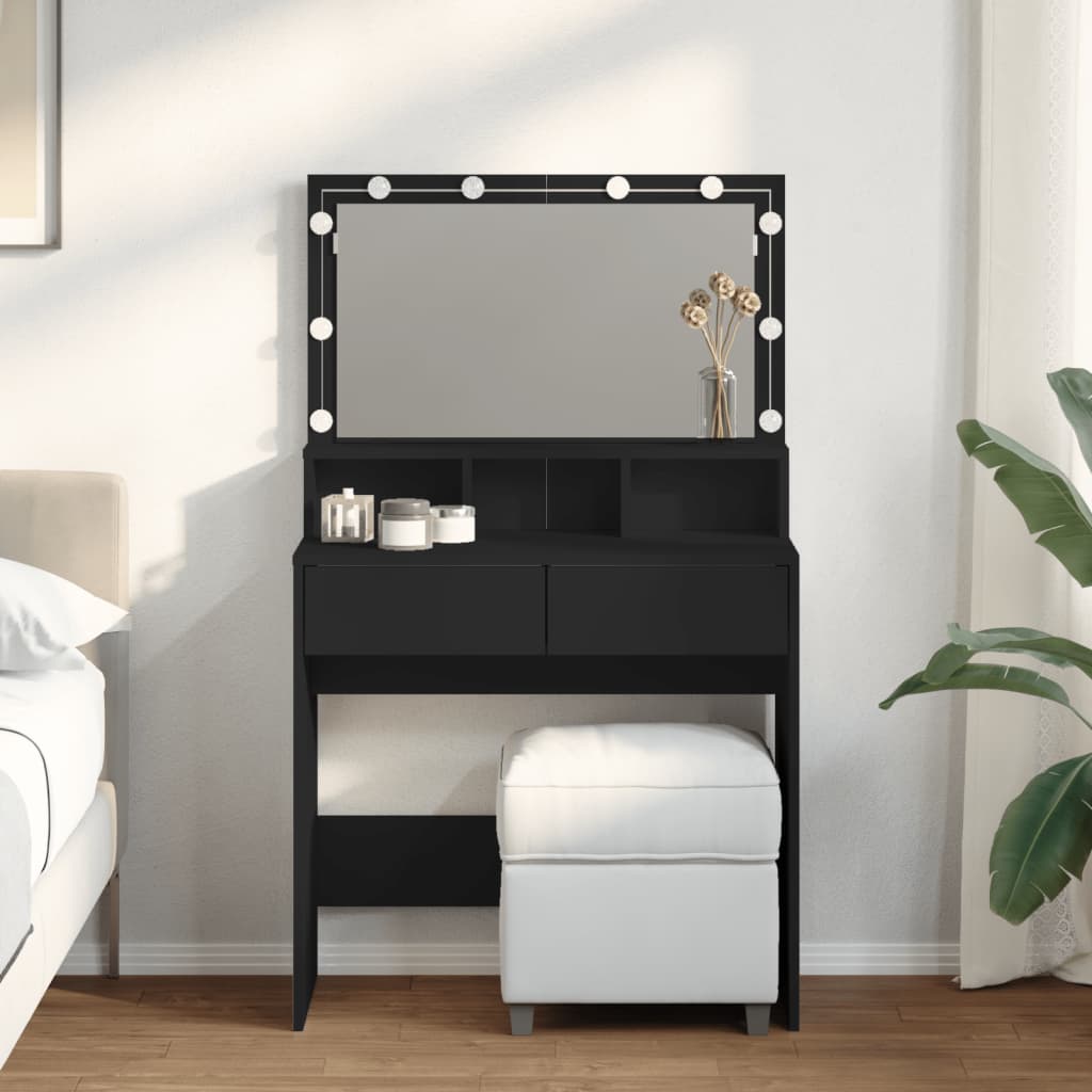 Dresser com luzes LED pretas 80x41x134.5 cm