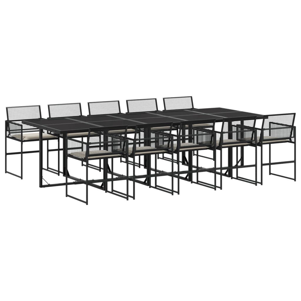 Set de comedor jardín 11 pzas con cojines ratán sintético negro - Vetonek