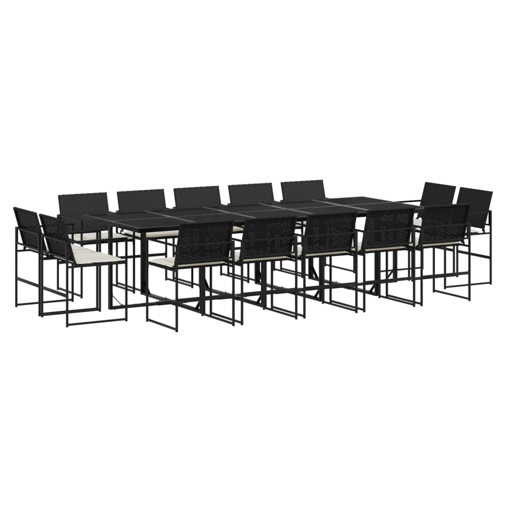 Set comedor de jardín con cojines 15 pzas ratán sintético negro - Vetonek