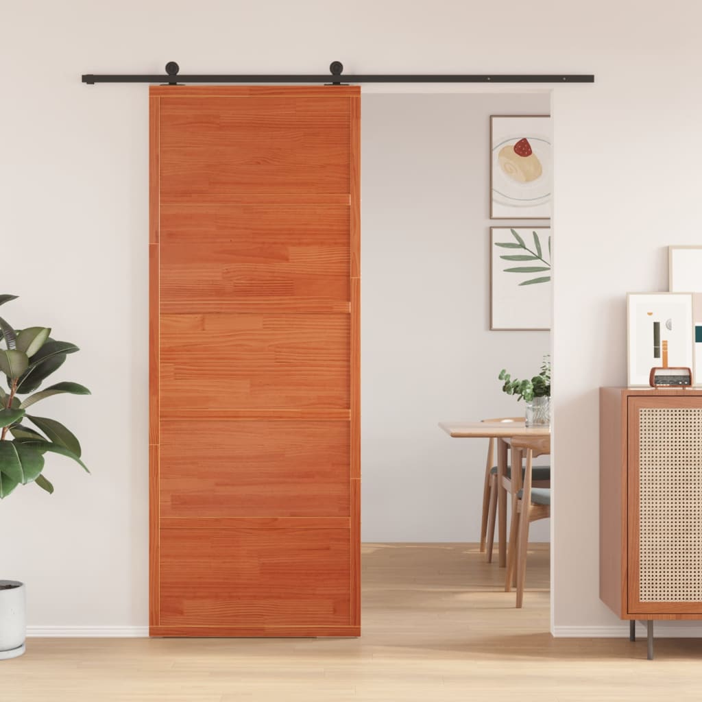 Vetonek Puerta de granero madera maciza pino marrón miel 80x208 cm