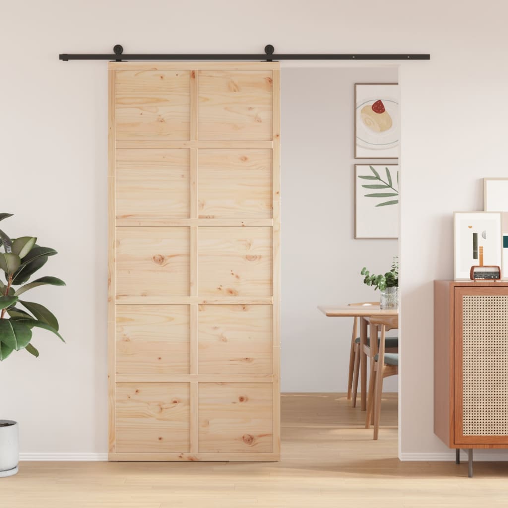 Puerta de granero madera maciza de pino 90x208 cm v3084 Vetonek