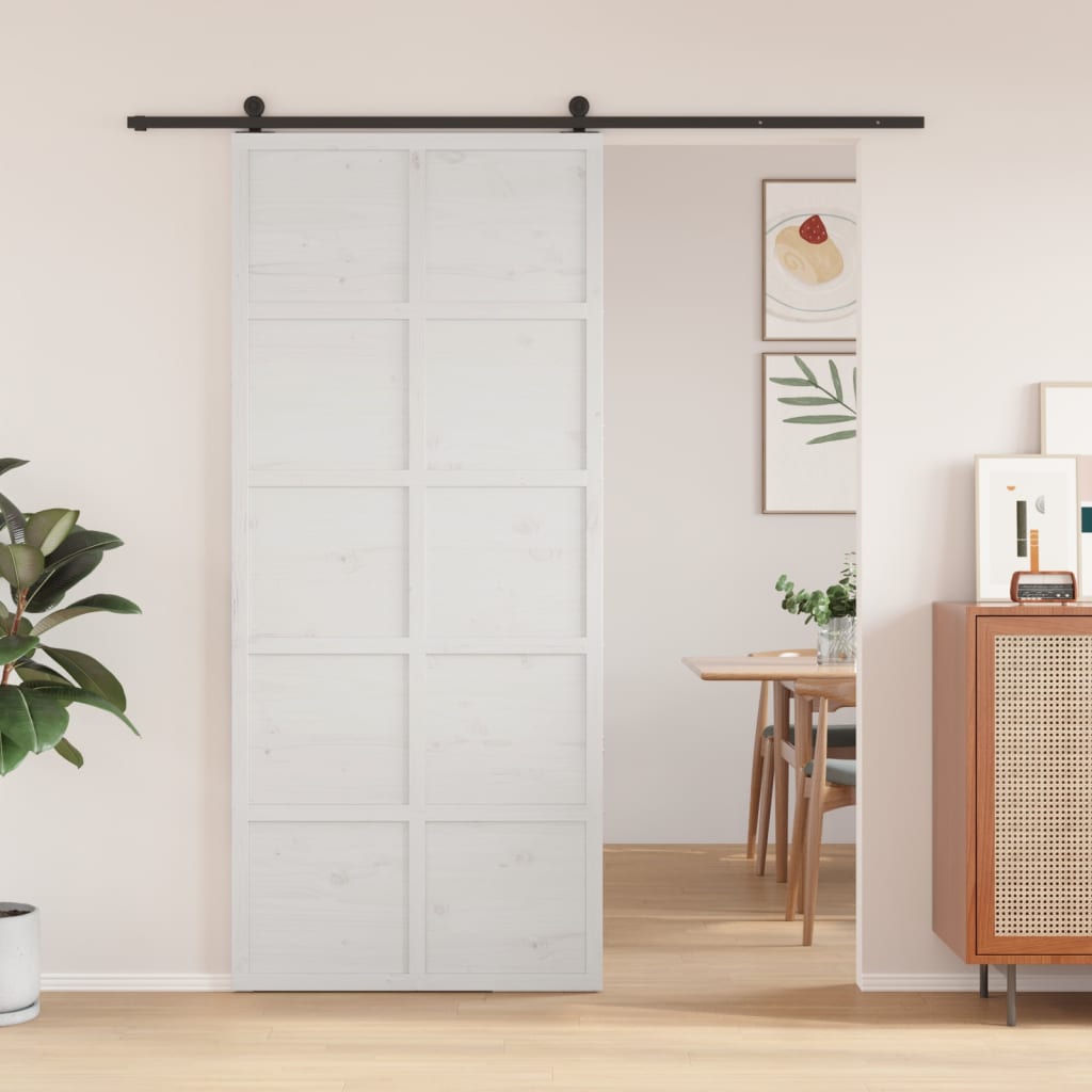 Vetonek Puerta de granero madera maciza pino blanca 90x208 cm