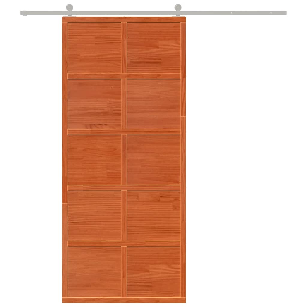 Puerta de granero madera maciza pino marrón miel 90x208 cm - Vetonek