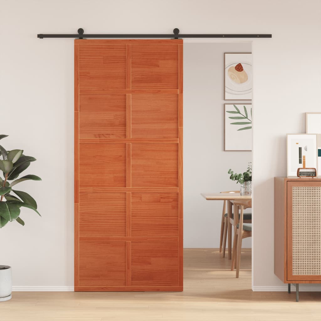 Vetonek Puerta de granero madera maciza pino marrón miel 90x208 cm